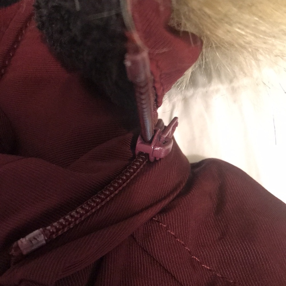 Women's Burgundy Parka with Faux Fur Hood - Picture 2 of 15